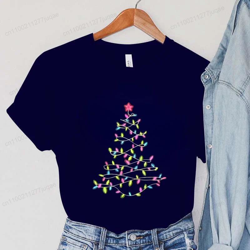 Women'S T-Shirts Clothing Round Neck Casual Tops Christmas Lights Xmas Tree Simple Design Style T-Shirts Harajuku Streetwear