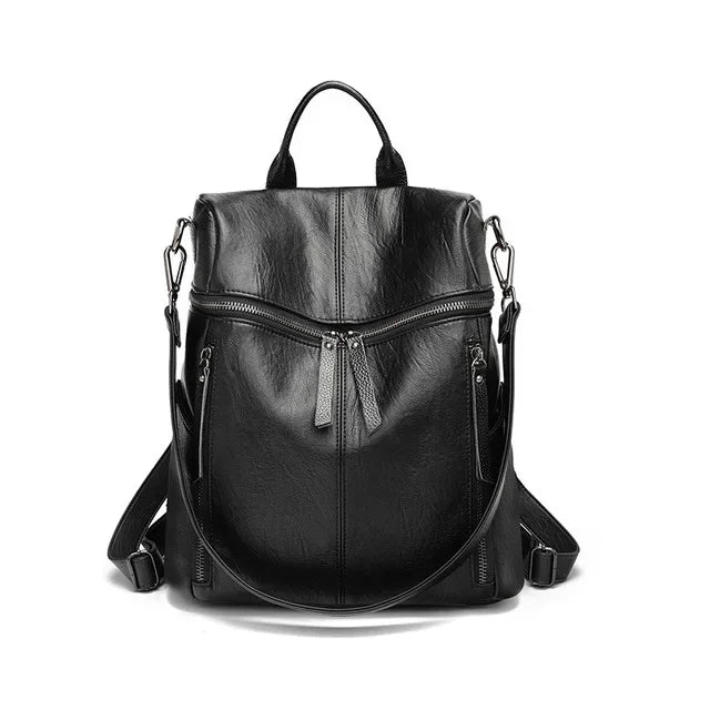 Luxury Genuine Leather Women's Backpack High Quality Fashion Cowhide Backpacks Women Casual Large Capacity Brand Shoulder Bags Black 29x13x30cm