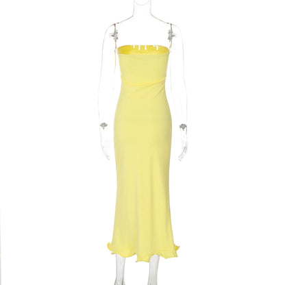 Dulzura Sleeveless Ruffles Patchwork Strapless Bodycon Midi Dress Women'S Solid Sexy Outfit Party Clubwear For Autumn Winter