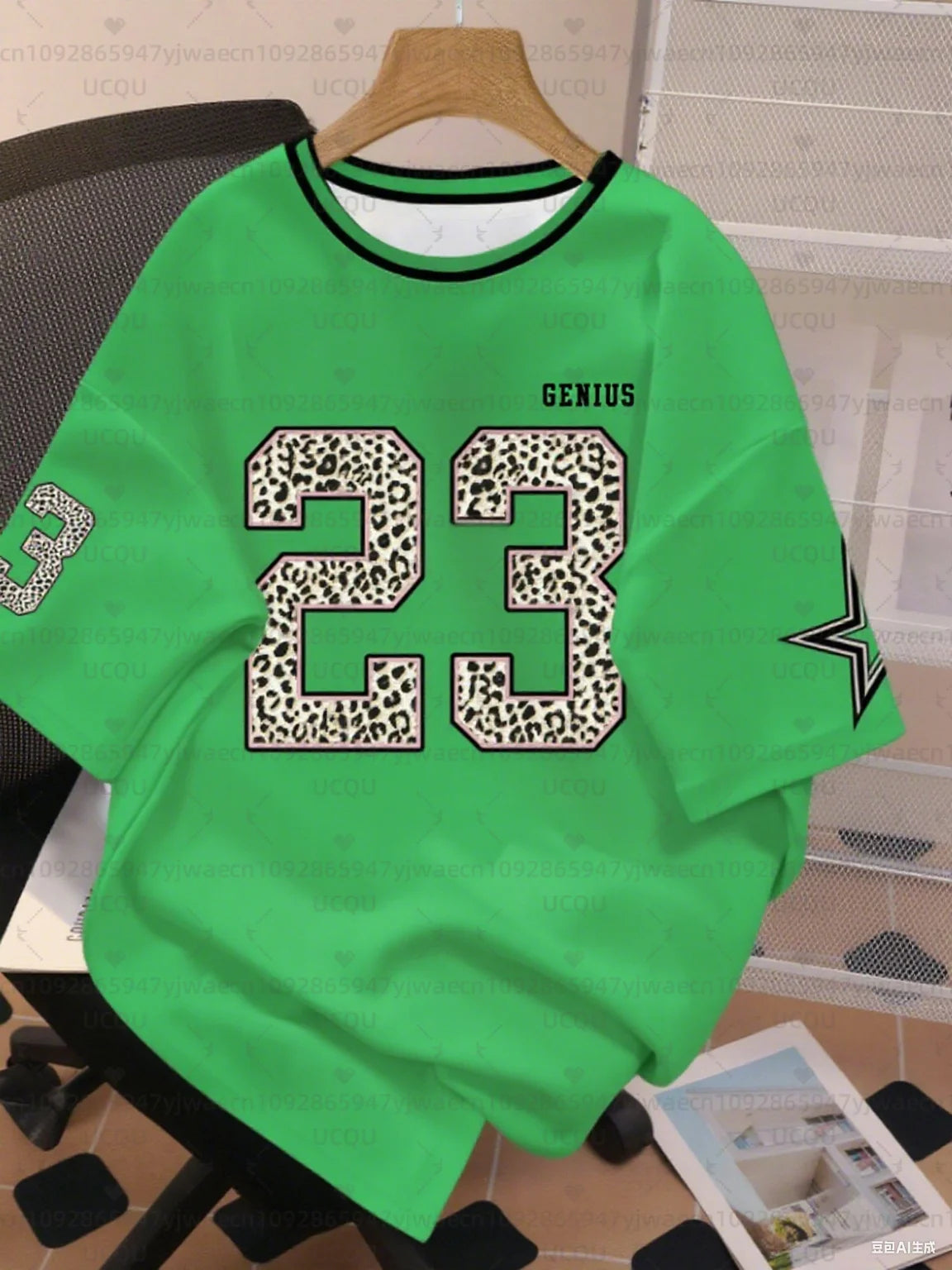 Women's Letter Leopard NO.23 Print Round Neck Short Sleeve T-Shirt Summer Graphic Tee Plus Size Sport T-Shirt