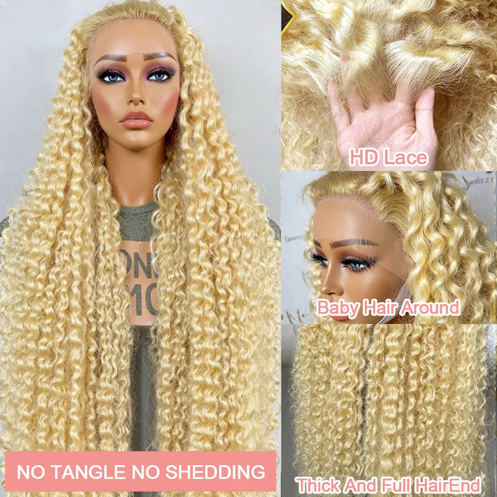 613 Blonde HD Lace Frontal Wig 13x4 13×6 Deep Wave Lace Front Human Hair Wig Colored Curly Wigs Water Wave Wigs For Women ﻿ ﻿ Badiee Stylez