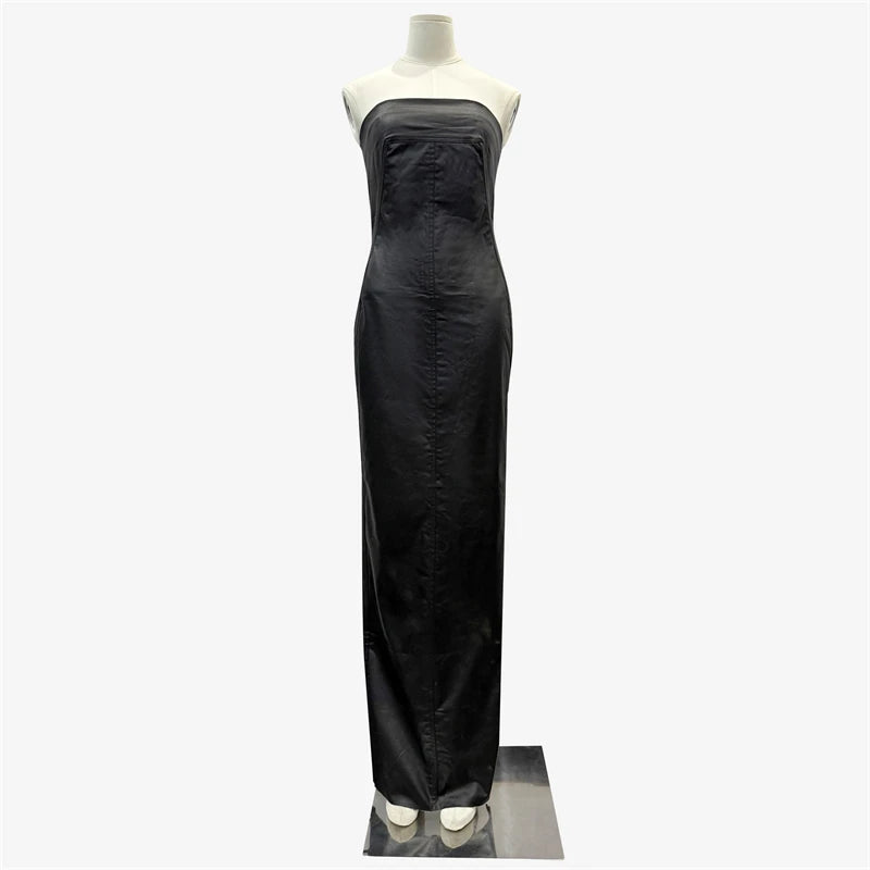 Women's dress New sexy backless long dresses for autumn 2025 PU coated hip hugging dress party dresses y2k floor length dress Black