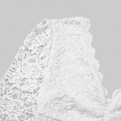 Slim Fit Bodysuit Elegant Lace Embroidered Bodysuit Deep V Neck Long Sleeve Playsuit Women's Slim Fit Spring Romper Lace