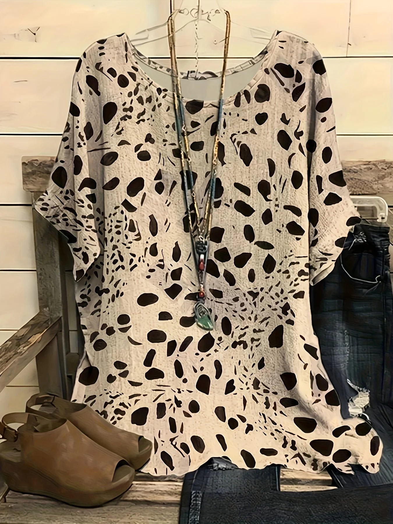 Plus Size 1XL-5XL All Over Print T-Shirt, Casual Crew Neck Short Sleeve T-Shirt Women's Plus Size Clothing