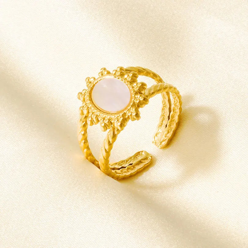 Sea Jewelry Shell Leaf Geometric Round Stainless Steel Rings For Women Men Accessories Open Adjustable Ring Beach Holiday Bagues J923-G-W adjustable