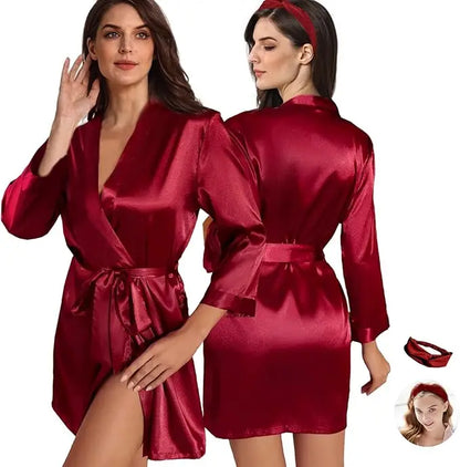 2Pcs Womens Floral Kimono Robe Silk Robes Bride Bridesmaid Satin Robes Bridal Dressing Gown Silky Bathrobe As the photo show 9 One Size