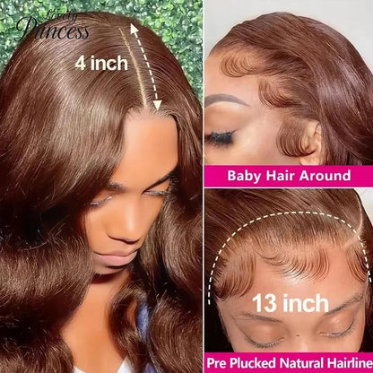 Chocolate Brown Lace Front Wig 13x6 Transparent HD Lace Frontal Wig 100% Colored Body Wave Human Hair Wigs 4x4 5x5 Preplucked Badiee Stylez