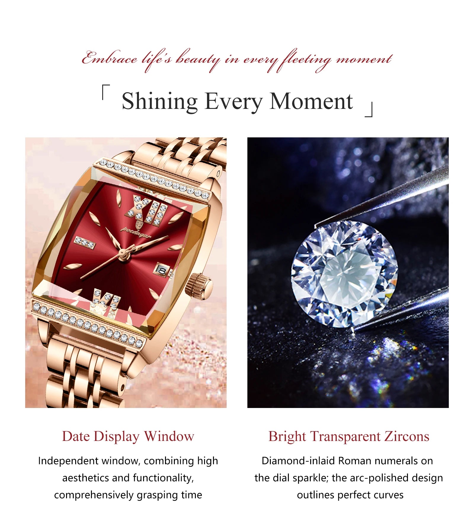 POEDAGAR Diamond Luxury Watch For Woman High Quality Waterproof Date Ladies Quartz Watch Stainless Steel Women Watches Reloj+Box