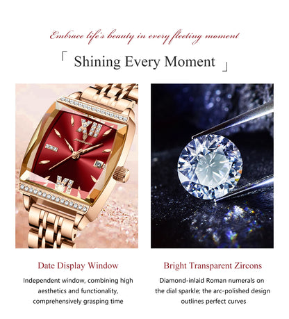 POEDAGAR Diamond Luxury Watch For Woman High Quality Waterproof Date Ladies Quartz Watch Stainless Steel Women Watches Reloj+Box