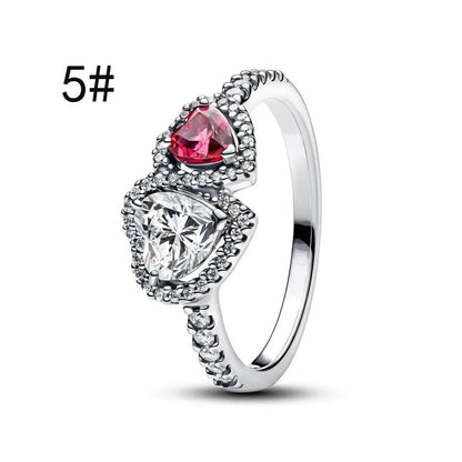 Fine Jewelry Pink Shining Bow Set Ring Earrings Bracelet Necklace Zircon Original 925 Sterling Silver DIY Women DIY Birthdy Gift AMR017-5