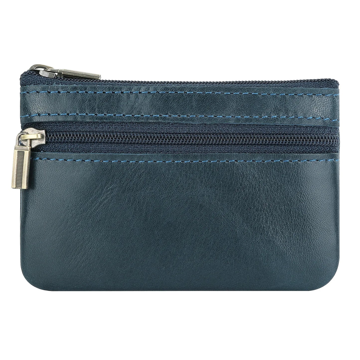 New Cow Leather Men's And Women's Change Vintage Coin Bag Headphone Purse Storage Mini Bag For Man And Woman Blue