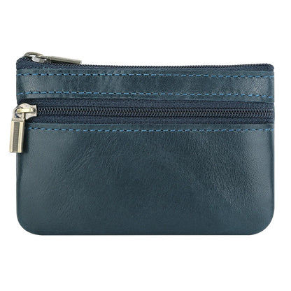 New Cow Leather Men's And Women's Change Vintage Coin Bag Headphone Purse Storage Mini Bag For Man And Woman Blue