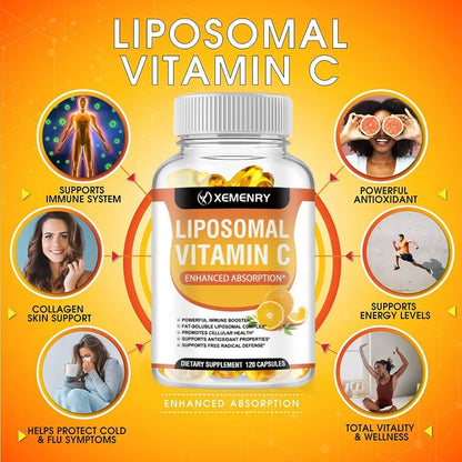 Liposomal Vitamin C Capsules - Promotes Collagen Production, Supports Skin, Immune Health, Powerful Antioxidant