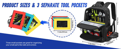 Tool Backpack Heavy Duty for Men Tool Storage With 3 Tool Pouches Organizer Electrician Plumber Maintenance Worker Tool Bags