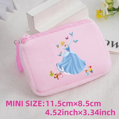 Princess Disney Kids Anime Plush Coin Purse Girls Mini Wallet Printed Moneybag Kawaii Square Portable Storage Bag Birthday Gifts 1pcs-003