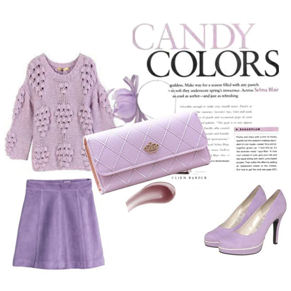 Black Long Wallets for Women PU Leather Diamond Pattern Purse Card Holder Crown Buckle Ladies Phone Bag Fashion Clutch Bag