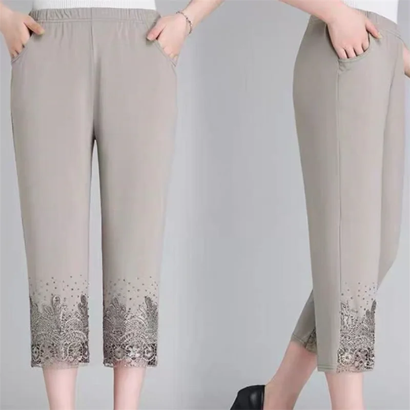 Hollow Out Diamond Studded Women's Summer Cropped Pants Fashionable Cool 2025 Casual Outdoor Pants New Street Pants