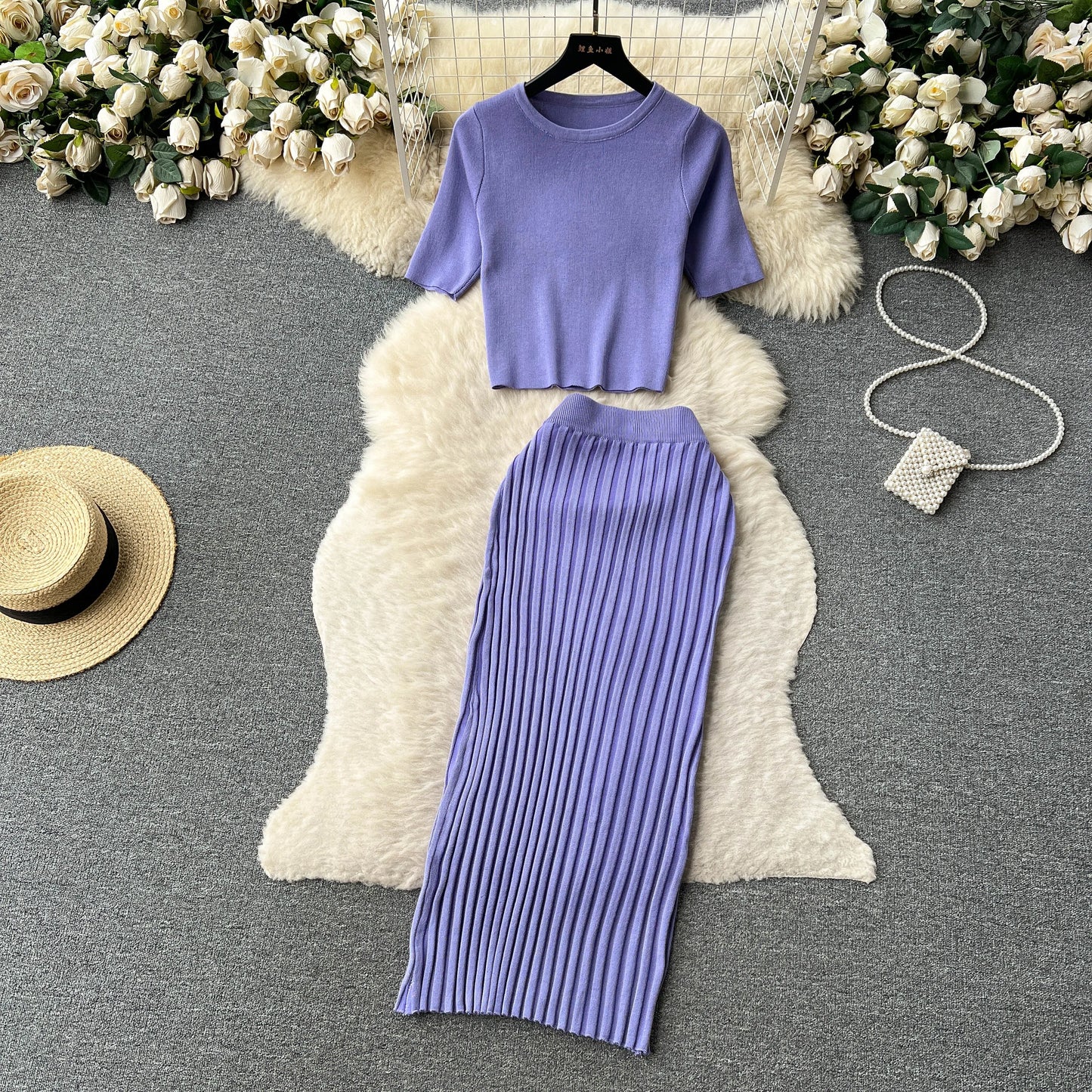 SINGREINY Casual Two Piece Sets Women Summer O Neck Top Elastic Waist Long Skirt Fashion Office Lady Korean Knit Suit