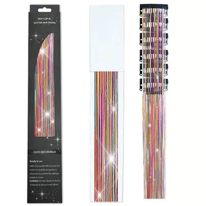 6-Piece Set BB Clip Tinsel Hair Metal Laser Gold Thread PET Laser Thread Highlighting Cross-Border Hair Accessories BB clip 7-color tassel (6 black boxed)