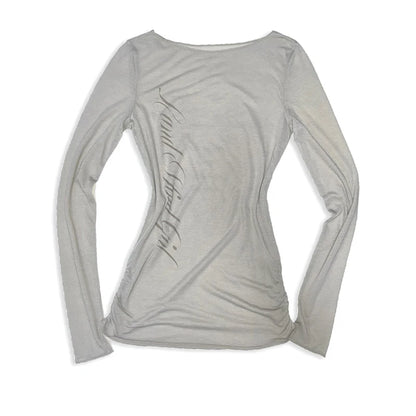 Gothic Harajuku Vintage Punk Emo Girls Long Sleeve Tee Sexy Slim Chic Printing Crop Tops Grunge Y2K Aesthetic Women's Streetwear GRAY