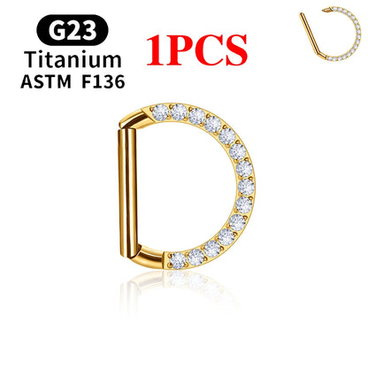 1/10PCS F136 G23 Titanium Piercing Nose Ring D Shape Hinged Segment CZ 16G Clicke Cartilage Tragus Helix Earrings Body Jewelry 1PCS Gold Color 3 CHINA