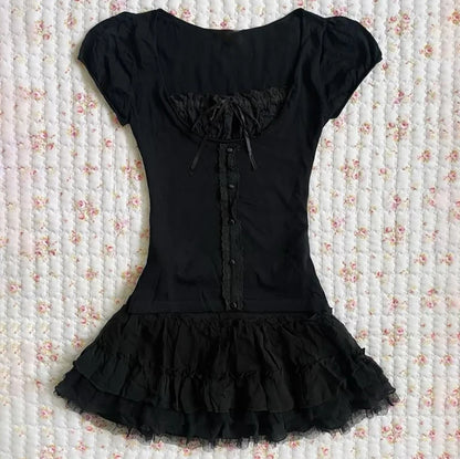 Y2K Dress Frock Hip Hop Grunge Goth Streetwear High street Pleated skirt Kawaii Unique Summer Cool Chic Dark style Jersey dress Hei 8