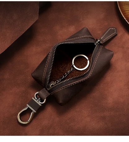 Genuine Leather Zipper Car Key Case Coin Purse Wallet with Key Car Smart Change Purse Coin Pouch Keychain Holder for Men Women