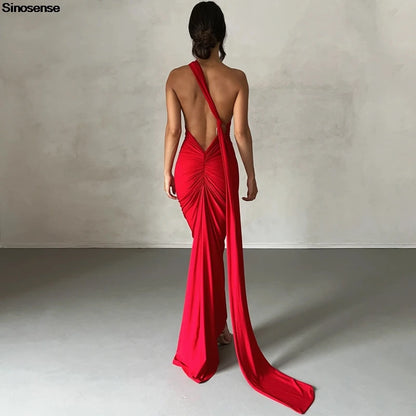 Womens Elegant Evening Party Cocktail Long Dress Sexy Backless Open Back Ruched Slim Bodycon Formal Wedding Guest Maxi Dress Badiee Stylez