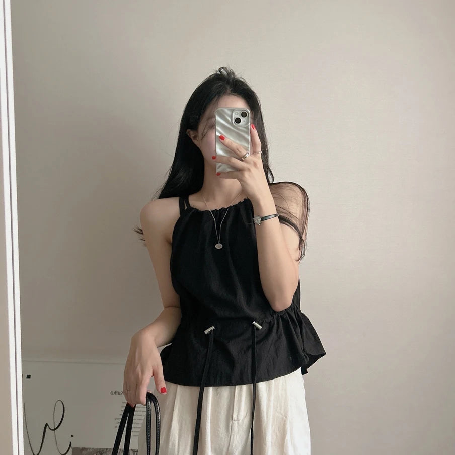 Faionable Dstring Waist Vest Spring Summer Dongda Gate Sle Trendy Belted Crop Top Women's Busin Casual ort Sve