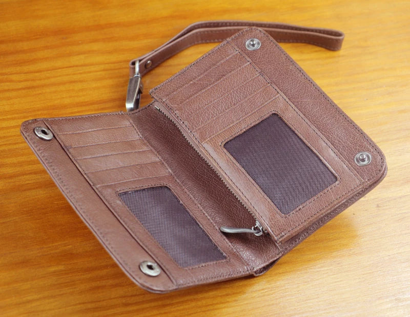 Vintage Genuine leather wallet Men leather long wallet men purse clutch bag male money clips zip around money bag card holder