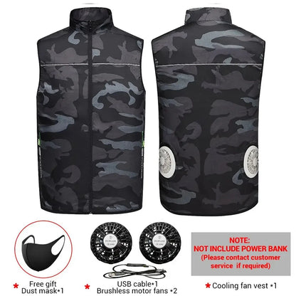 Summer air conditioning clothes men's short sleeve work clothes charging refrigeration anti-heat cooling fan sunscreen clothes M29-Camouflage