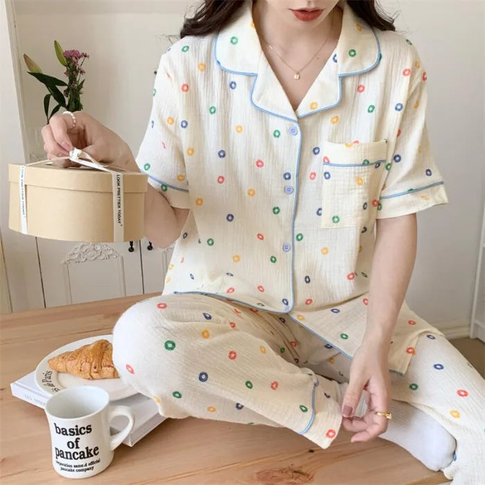Summer Women's New Net Red Foam Pajamas Loungewear Teenage Students Pajamas Loungewear Short Sleeve Trousers Sweet Casual Set 005