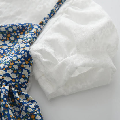 Bear Leader Girls Floral Dresses 2023 Summer New Children's Rustic French Chiffon Floral Fake Two Pieces Halter Dress