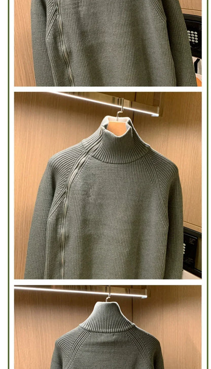 2025 Trendy Brand Solid Color Half Turtleneck Sweater for Men in Winter Personalized Side Zipper Sweater Design Warm Top Badiee Stylez
