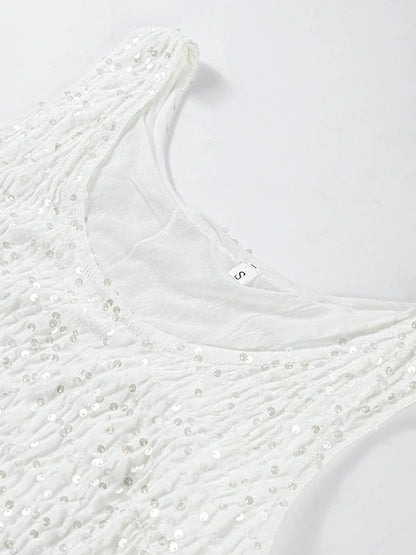 O-neck Vest Mini Skirt Suits Women Sexy sparkly Sequined Sleeveless Tank Tops With Bodycon Short Skirts Fashion Ladies Beachwear