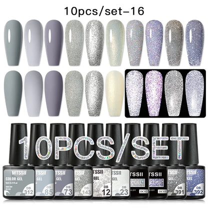 10PCS/Set Gel Nail Polish Set 125 Colors Glitter Semi Permanent Hybrid Gel Varnishes Base Top Coat Soak Off UV LED Nail Art Gel