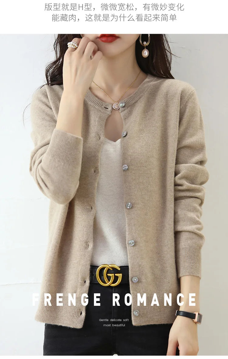 Knitted Cardigan Women's Sweater Autumn And Winter 2022 New Solid Color Coat Round Neck Short Long Sleeve Loose Korean Fashion