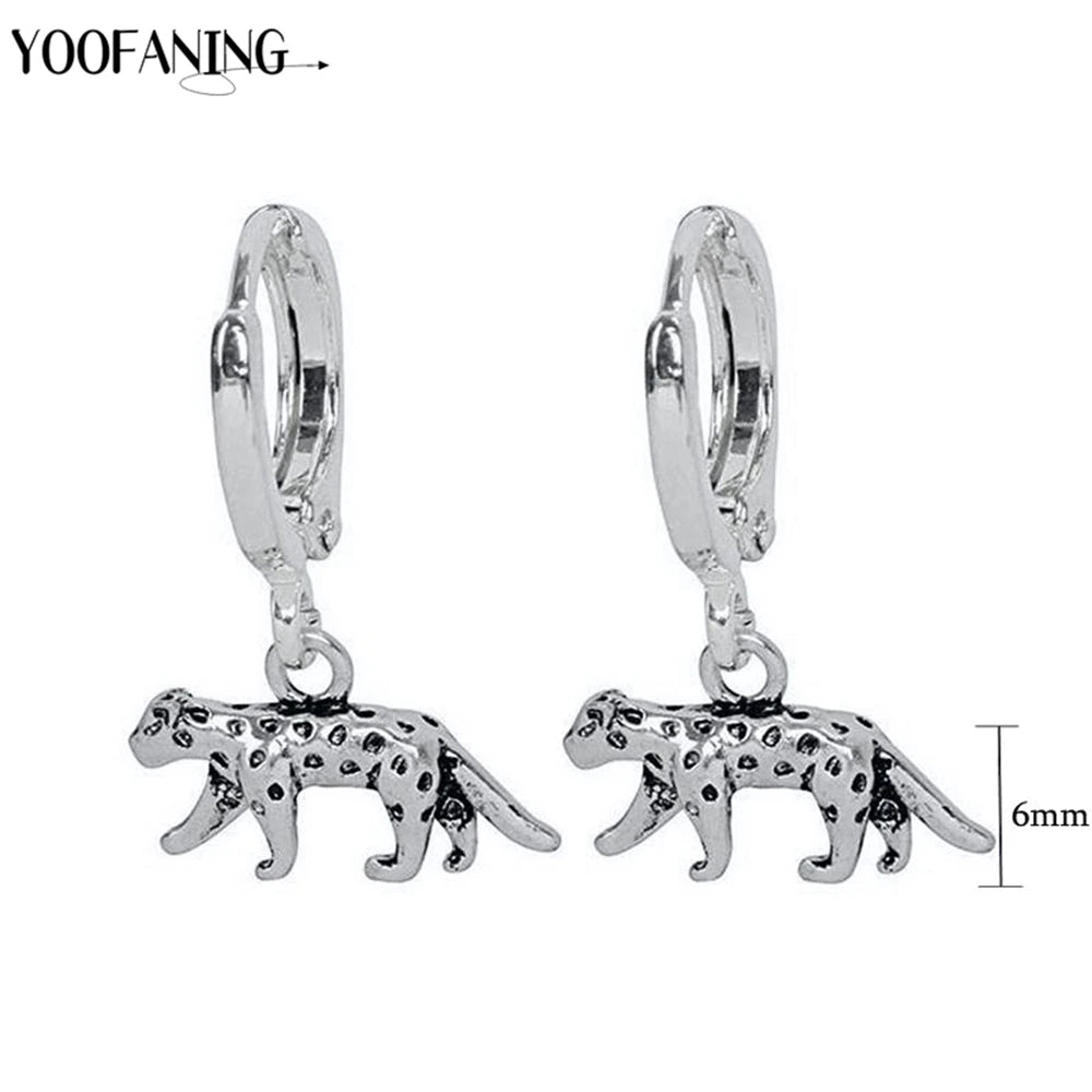 925 Sterling Silver Ear Needle Exquisite Luxury Hoop Earrings Unique Leopard Pendant Animal Design Women's Earrings Jewelry Gift