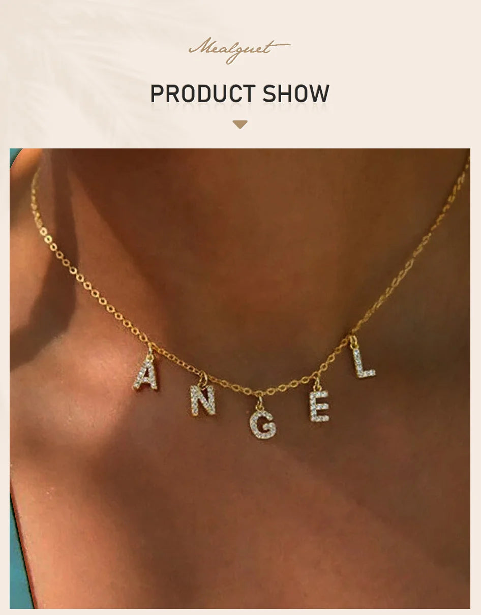 Personalized Initial Name Necklace Stainless Steel Women Alpahbet Letter Pendant ,Initial Collar Statement Charms Gift Badiee Stylez