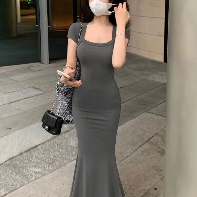 Women's summer style dress, mature girl, spicy girl, square neck dress, hip wrapped fishtail skirt, SS450 Badiee Stylez