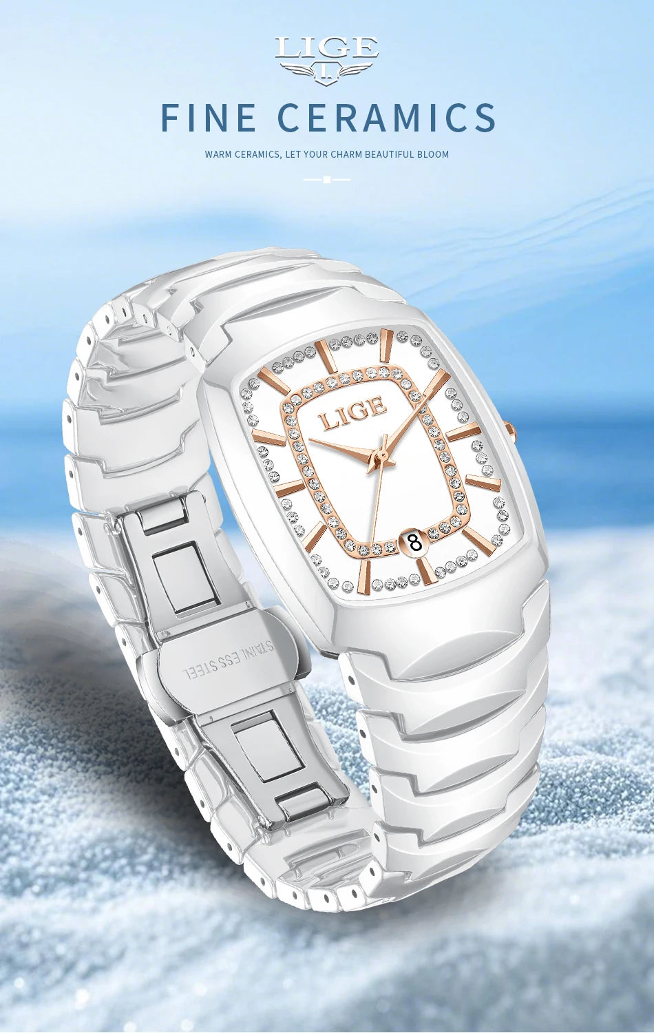 LIGE New Ladies Waterproof Watch Luxury Ceramic Braceletz Women Watches Creative Fashion Original Elegant Quartz Wristwatch Gift