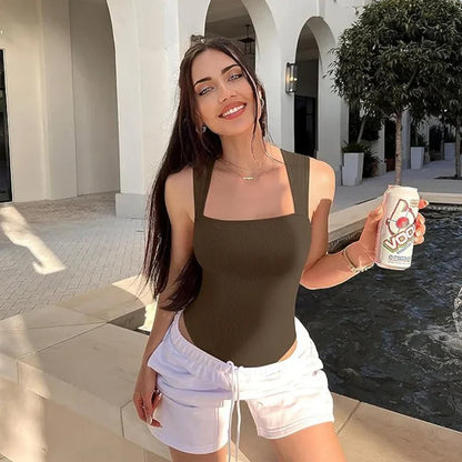 Thread Knit Short Bodysuit Women Seamless Sleeveless Bodysuit High Elastic Fitness Yoga Trainning Skinny Sports Unitard Jumpsuit