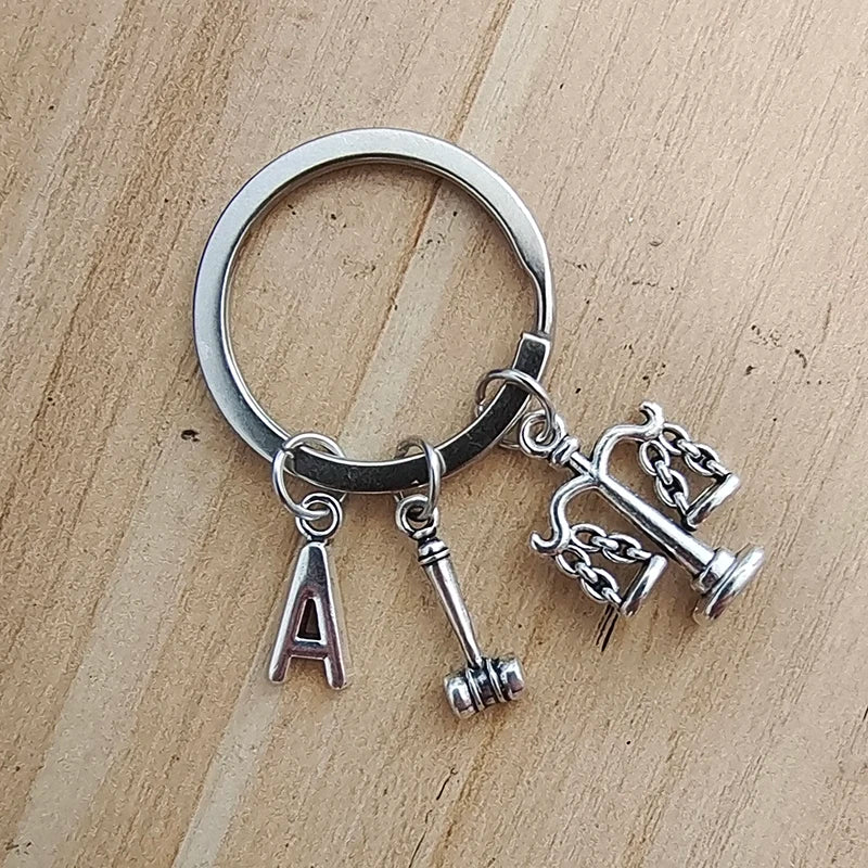 Lawyer Keychain,Scales of Justice Keychain, Judge justice hammer keychain ,Law Student Gift, A-Z Initial Keychain