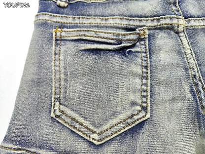 Sexy Low Rise Denim Super Shorts Women's Summer Elastic Slim Skinny Rivet Vintage Blue Short Jeans Y2k Versatile Pants