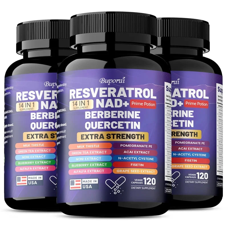 Resveratrol Nad+ Berberine, Quercetin - Improve Aging, Anti-oxidation, Regulate Metabolism, Protect Nerves 120 Capsule-3bottles