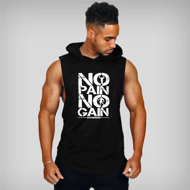 Mens Bodybuilding Sleeveless Hooded Shirts Summer Breathable Loose Cotton Hip Hop Tank Tops Gym Workout Fitness Muscle Hoodie
