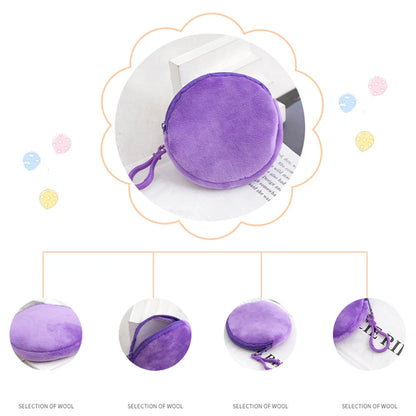 Solid Plush Round Coin Purse Women's Cute Wallet ID Card Bag Keychain Minimalist Coin Bag Kawaii Wallets for Women Gift