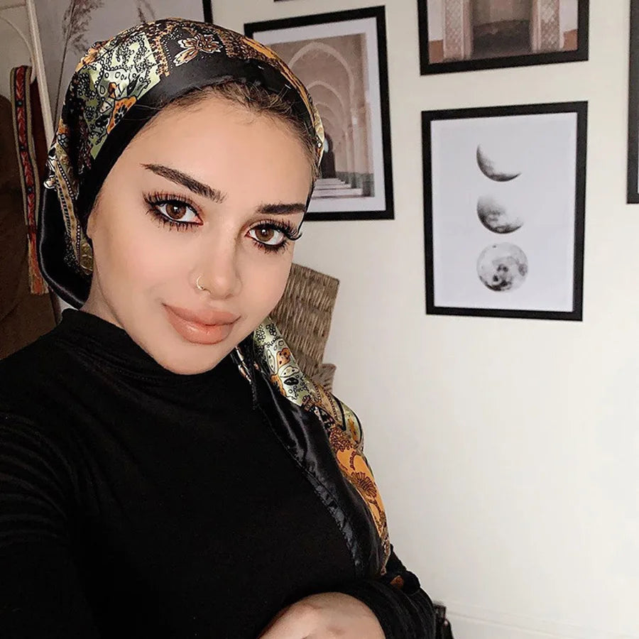 Head Scarf Women Pirate Costume Accessories Silk Red Bandana for Hair Wrapping Soft Neckerchief Silk Foulard Satin black One Size