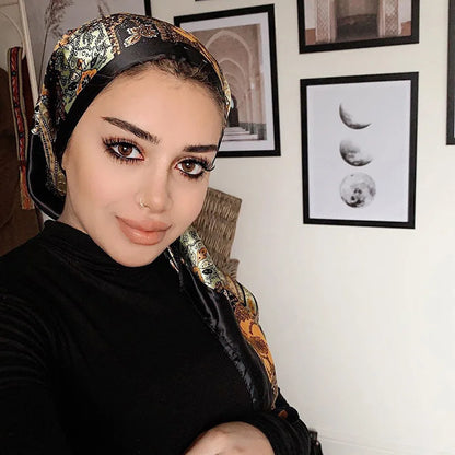 Head Scarf Women Pirate Costume Accessories Silk Red Bandana for Hair Wrapping Soft Neckerchief Silk Foulard Satin black One Size