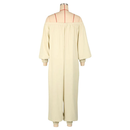 Women's autumn and winter new fashion and comfortable linen long-sleeved sexy wide-leg jumpsuit Badiee Stylez